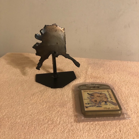 Alaska 8”x7” Metal Sculpture Plus NIP Alaska Coaster Set